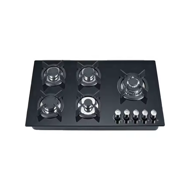 Euro Design Built in 5 Burner Hob Black Tempered Glass Panel Cooking Gas Hob