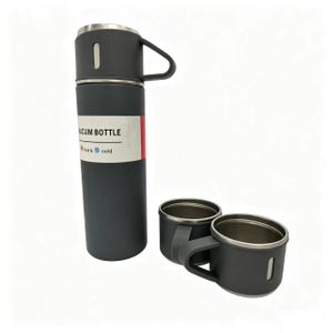 Stainless Steel Vacuum Flask Set with 2 Cups,Double Wall Insulated Thermos Bottle for Hot&Cold Drinks,Travel&Gift Set