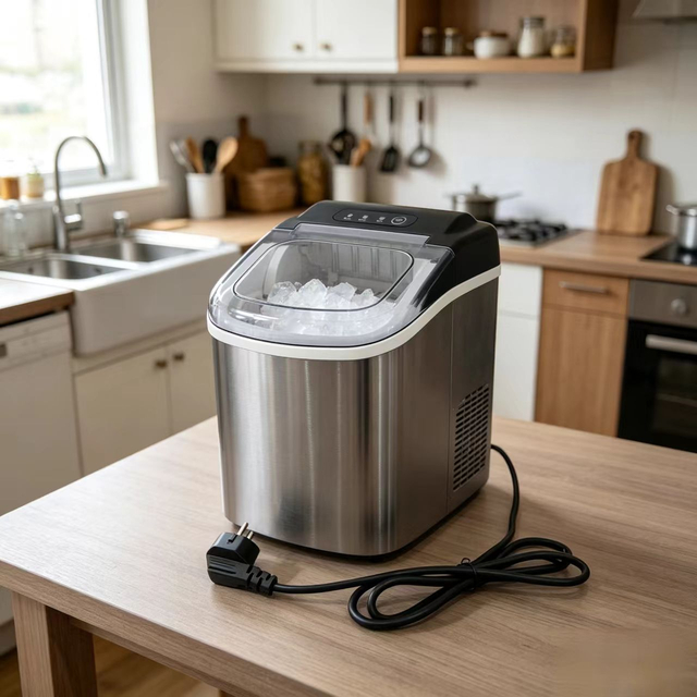 Portable Countertop Ice Maker Machine,9 Ice Cubes Ready in 6-8 Mins,compact Stainless Steel Ice Maker for Home/office/bar