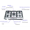 New Modern Kitche Appliances Gas Stove Stainless Steel Built in Gas Stove Gas Hob 5 Burner