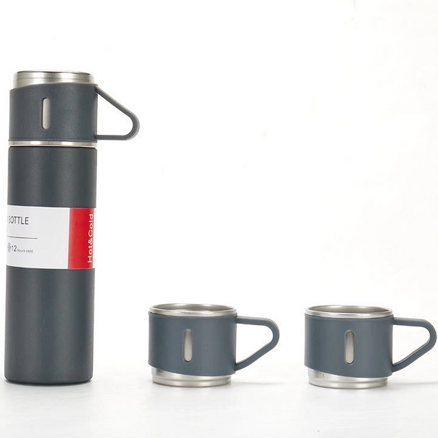 Stainless Steel Vacuum Flask Set with 2 Cups,Double Wall Insulated Thermos Bottle for Hot&Cold Drinks,Travel&Gift Set