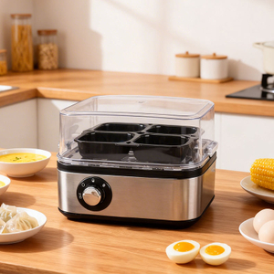 Multi-function Electric Egg Cooker with Timer,6-egg Capacity Stainless Steel Egg Boiler for Soft,medium&hard Boiled Eggs