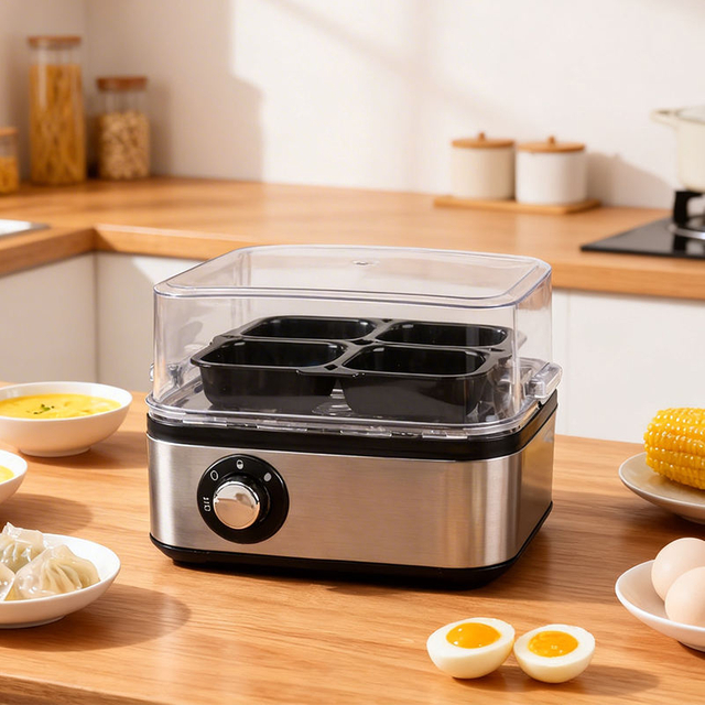Multi-function Electric Egg Cooker with Timer,6-egg Capacity Stainless Steel Egg Boiler for Soft,medium&hard Boiled Eggs