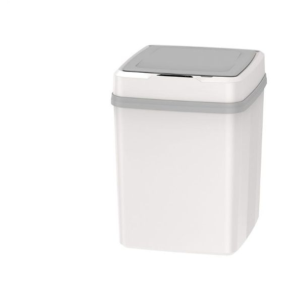 Touchless Smart Sensor Trash Can,white Rectangle Automatic Induction Garbage Bin with Light Grey Rim,household Waterproof Waste Bin for Kitchen Bathroom,bedroom,office