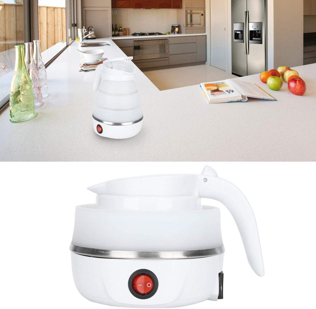 600ML Travel Folding Electric Kettle,Portable Silicone Collapsible Water Boiler,Fast Boiling Mini Electric Kettle for Travel,Hotel&Outdoor